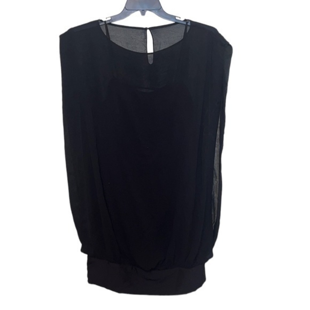 Zara Basic Black Blouse spaghetti strap with sheer overlay medium